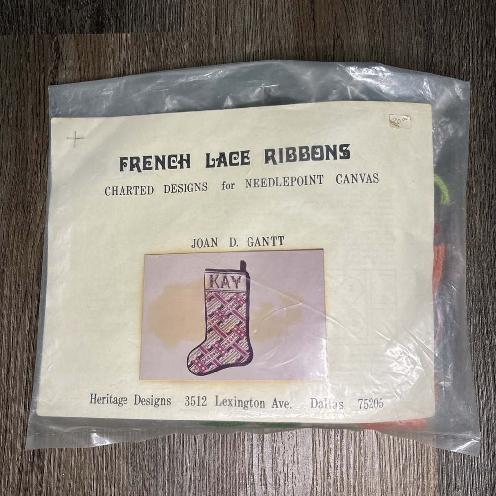 Joan Gantt French Lace Ribbon Stocking Embroidery‎ Kit Needlepoint Christmas NOS